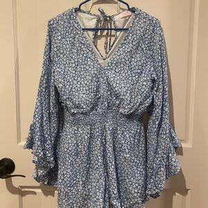 Pink Lily light blue floral romper